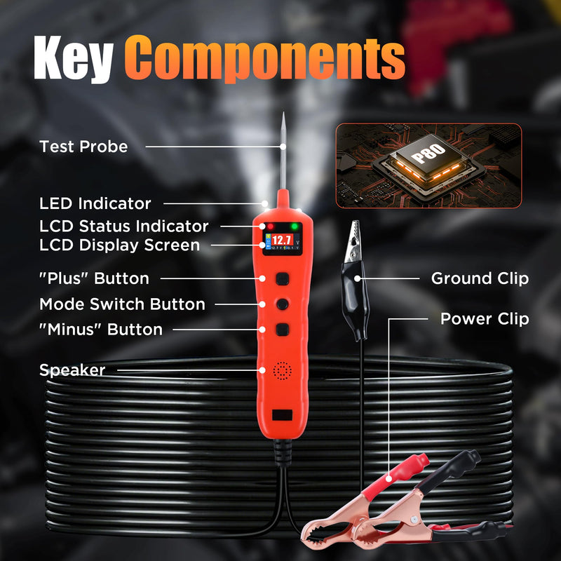 Power Circuit Probe Tester, 9V - 30V Automotive Circuit Tester, Test Light Automotive Power Fuse Tester, Voltage Tester 0.3V-70V for Continuity Test Resistance Test