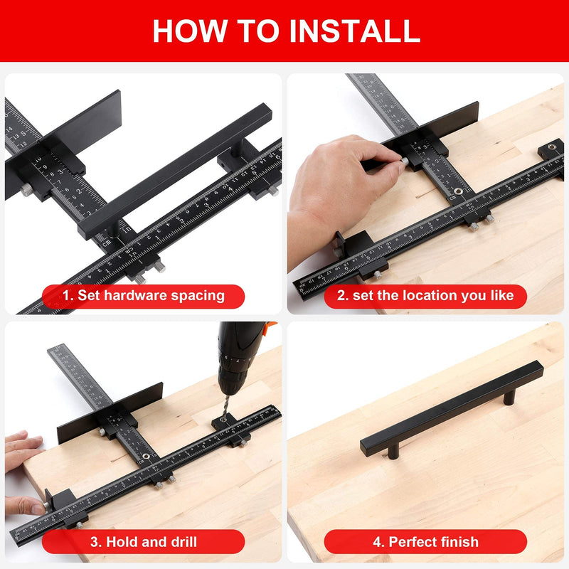 Cabinet Hardware Jig for Handles, Adjustable Template with Convenient and Precise Installation for Door and Drawer Knobs,Pulls,Tool Accessories Jig of Aluminum Alloy Alloy Steel A-Normal