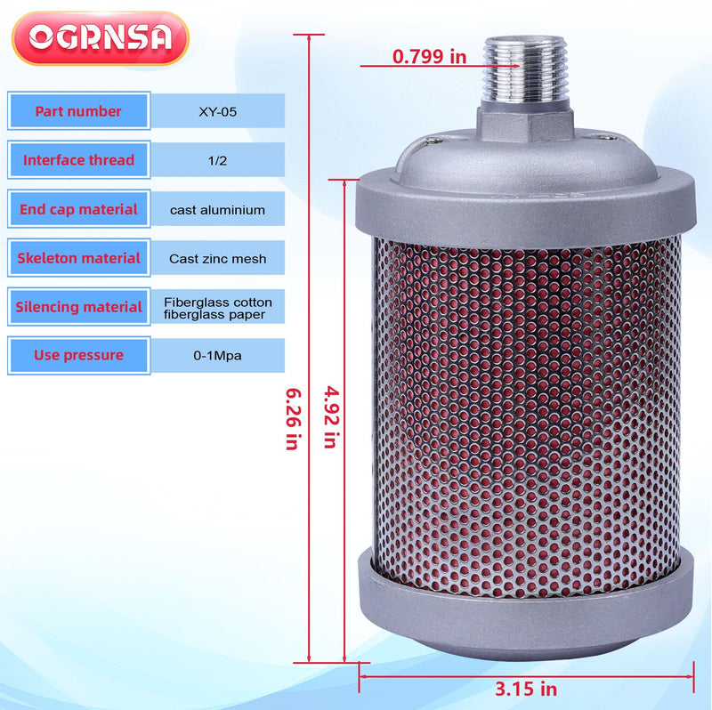 XY-05 DN15 Dryer Silencer，Air Compressor Silencer 1/2"，Drying Machine Diaphragm Pump Exhaust Noise Reduction XY05 Muffler Replacement Part