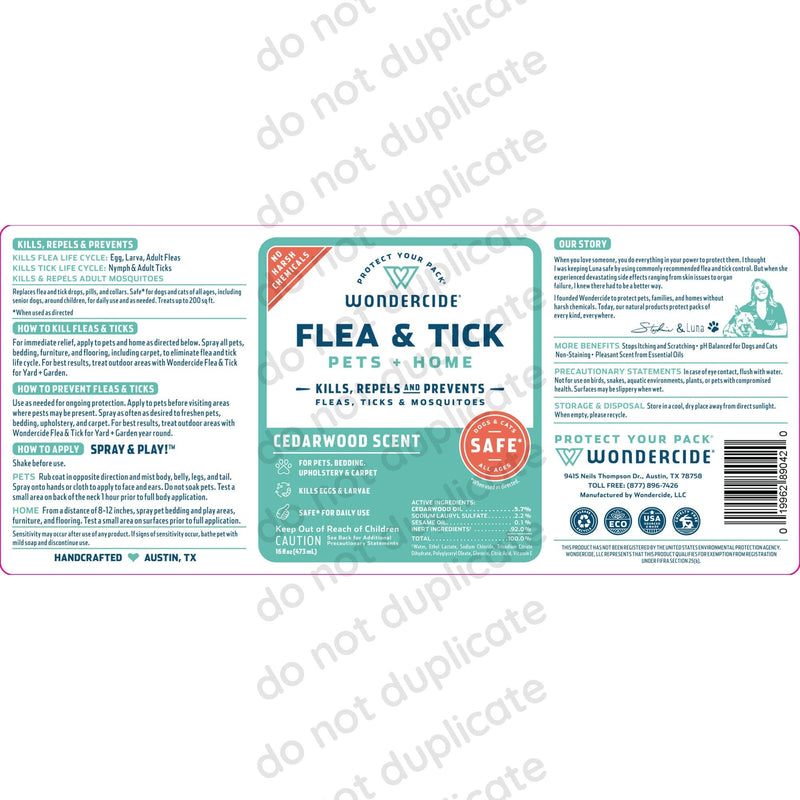 Wondercide - Flea, Tick and Mosquito Spray for Dogs, Cats, and Home - Flea and Tick Killer, Control, Prevention, Treatment - with Natural Essential Oils - Powered by Plants - Pet and Family Safe 16 OZ Cedarwood - PawsPlanet Australia