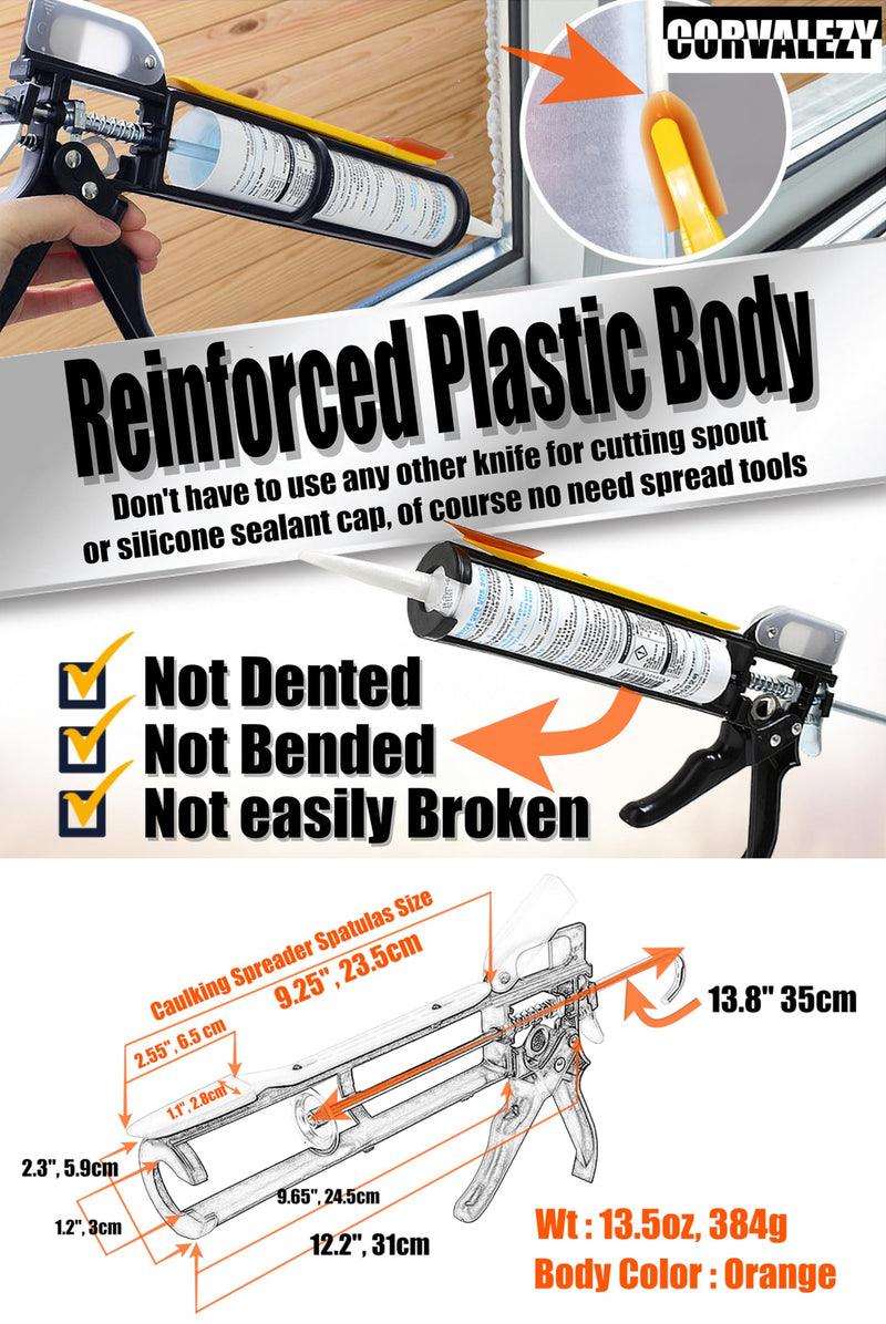 4-in-1 Dripless Caulking Gun with Built-In Spout & Cap Cutters, Quick-Release No-Drip Level, Free Caulk Spreader – Heavy Duty Sealant & Silicone Tool