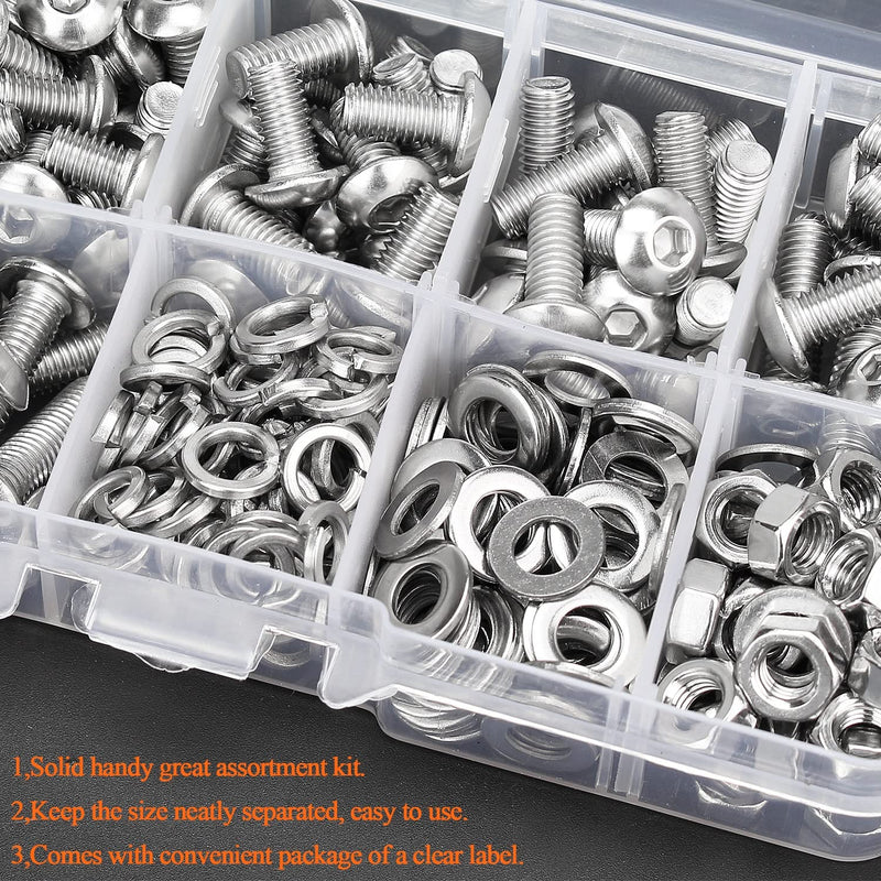 210 Pieces M5 x 6mm /8mm /10mm /12mm /16mm /20mm, Hex Button Head Cap Metric Screws Bolts Washers Nuts Kit, 304 Stainless Steel