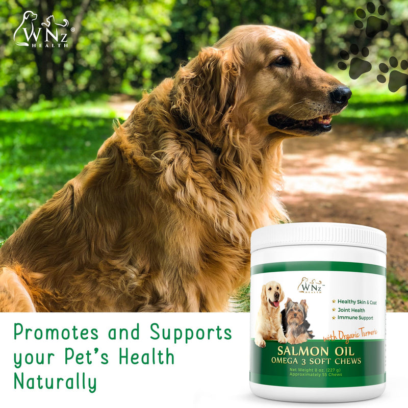 Omega 3 Skin and Coat Chews for Dogs, Dog Salmon Oil Supplement for Joint Pain Relief, Immune Support, Skin and Coat Supplements for Dogs, Chewable Dog Treats for Itchy Skin Relief, 55 Chews, 8 Oz - PawsPlanet Australia