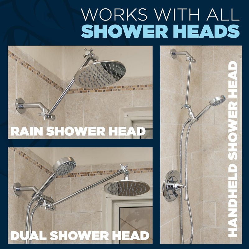 HammerHead Showers® ALL METAL 12 Inch Shower Head Extension Arm - Adjustable Shower Arm Extension Raises Showerhead Height - Shower Extender Arm Supports up to 10lbs — Chrome 12 Inches Polished Chrome