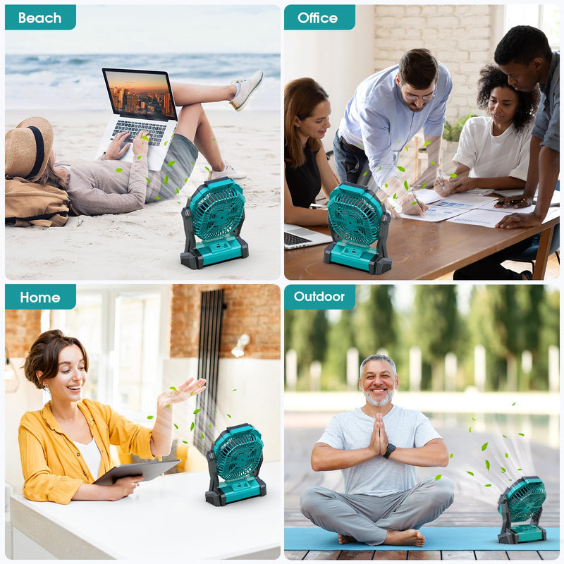 ONLYNEW Portable Fan Rechargeable, 20000mAh Cordless Battery Powered Fan with LED Lantern, USB C Battery Operated for Travel Bedroom Home Camping Tent Office Beach Desk Fishing Table Medium Green