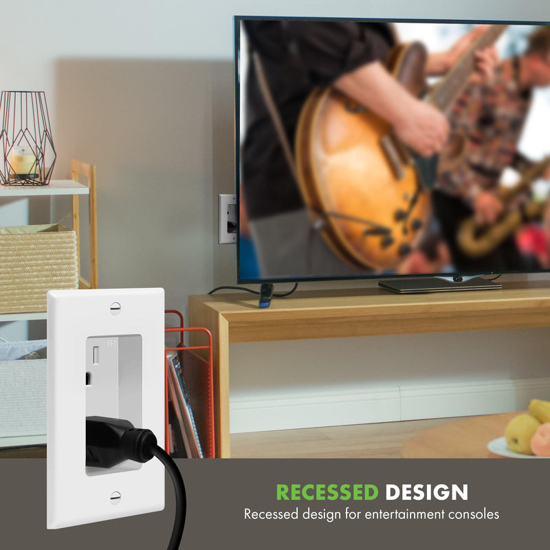 TOPGREENER Recessed Duplex Receptacle Outlet, Tamper-Resistant, Size 1-Gang 4.48" x 2.76", 15A 125V, TG15RD31-2PCS, White, 2 Pack Recessed Outlet 2 Pack