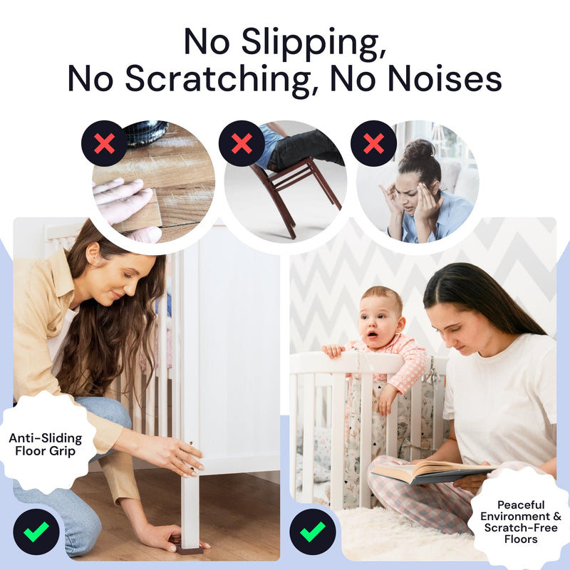 CasterMaster Non Slip Furniture Pads - 5x5 Square Rubber Anti Skid Caster Cups Leg Coasters - Bed Stoppers with Anti-Sliding Floor Grip - (Set of 4) - Brown Furniture Pads for Hardwood Floors