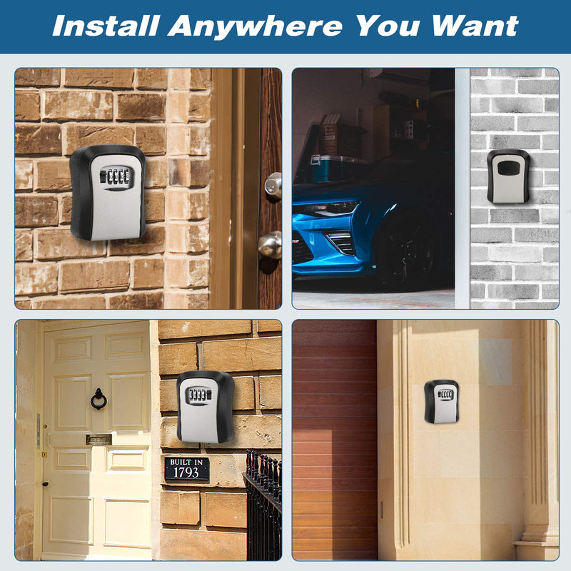 Key Lock Box, Combination Lock Box Wall Mounted Waterproof Key Storage Lock Box for Outdoor & Indoor 5 Keys Capacity Re-Settable Code 1 Pack