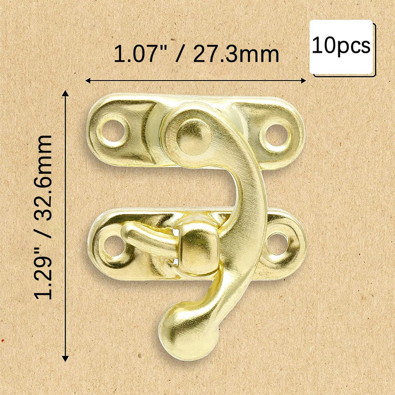 10 Pcs Antique Latch Hook, Antique Jewelry Box Latch, Antique Right Latch Hook with Screws for Wood Jewelry Box Toolbox Suitcase Case (Gold) 10 Pieces Gold