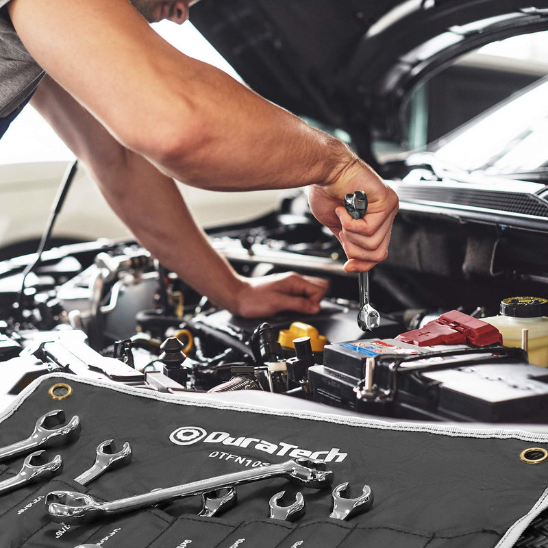 DURATECH Flare Nut Wrench Set, Standard & Metric, 10-Piece, 1/4" to 7/8'' & 9-21mm, CR-V Steel, Organizer Pouch Included 10pc, SAE&Metric