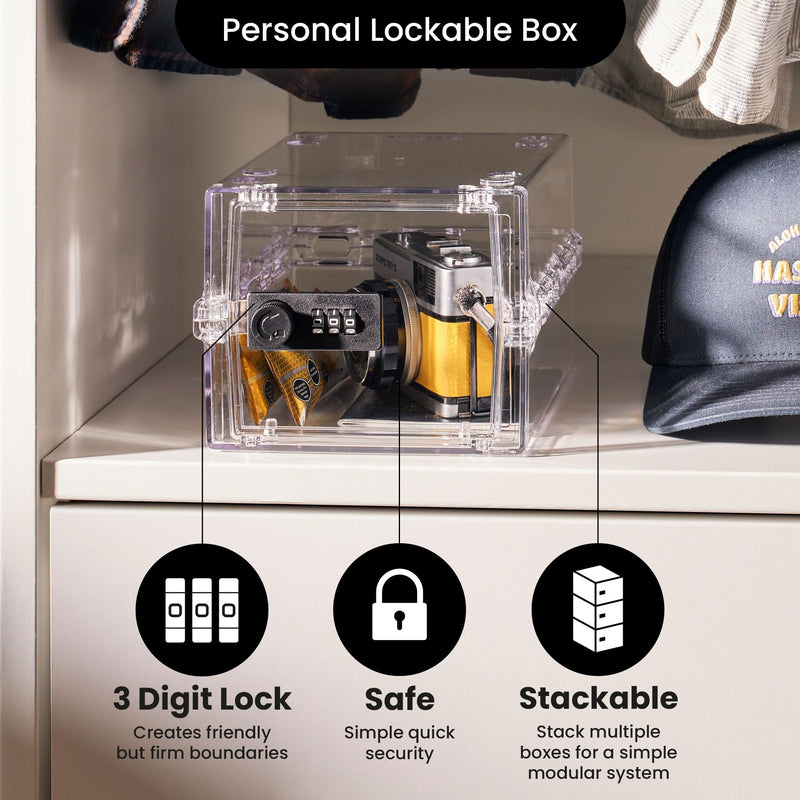 Lockabox Mini™ | Small Lock Box | 3 Litre Combination Lock Box For Food, Medicine & Home Safety | External Size 8.8 x 6.1 x 4.7 inches | BPA Safe (Crystal) Crystal