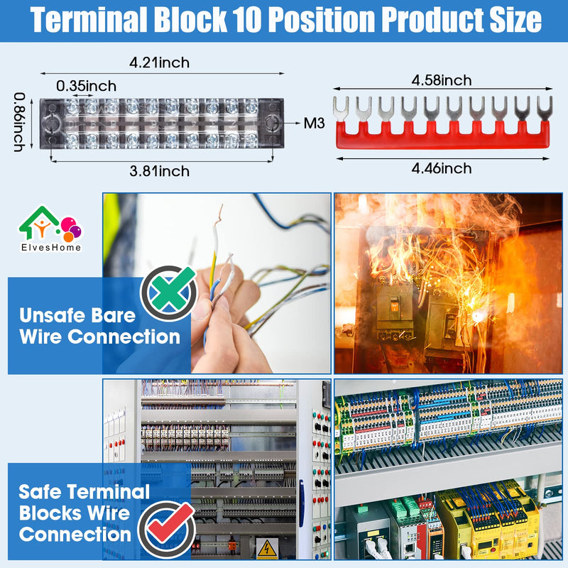 Terminal Block 10 Position, 12PCS 6 Set Terminal Block Strip & Ground ...