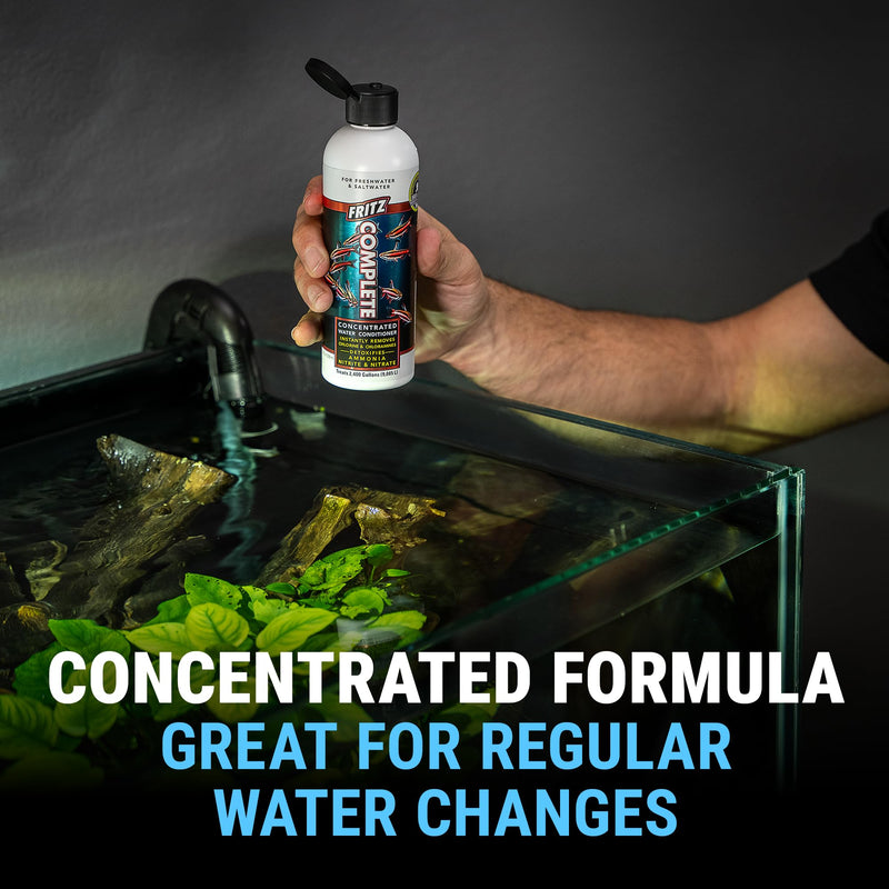 Fritz Complete – Concentrated Water Conditioner/Tap Water Dechlorinator, Instantly Detoxifies Chlorine, Chloramines, Heavy Metals, Ammonia, Nitrite/Nitrates, for Fresh and Saltwater (2 oz)