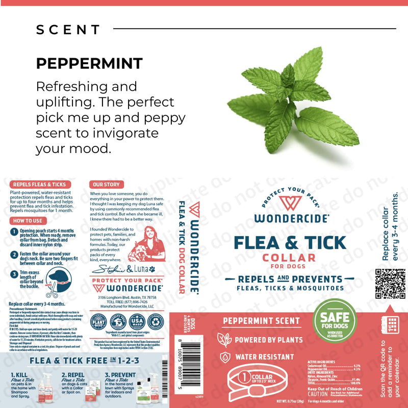 Wondercide Dog Collar - Flea, Tick, and Mosquito Repellent, Prevention for Dogs - with Natural Essential Oils - Pet and Family Safe - Up to 4 Months Protection 1 Collar - PawsPlanet Australia