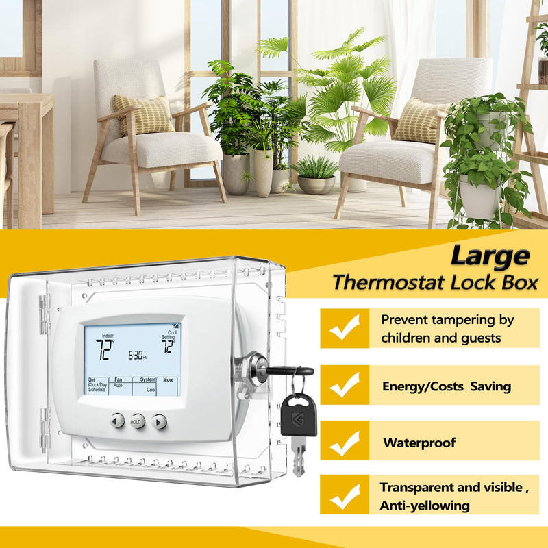 TRJ Large Thermostat Lock Box with Key, Clear Thermostat Cover with Lock for Thermostat on Wall, Lockable Thermostat Lock Box Cover, AC Lock Box Cover with Key Fit Thermostats 4" H x 6" W or Smaller 1 PCS Key Lock Box