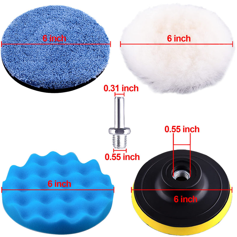 SIQUK 16 Pieces Buffing Pads 6 Inch Car Polishing Pad Kit Foam Polish Pads Wax Buffer Polisher Attachment for Drill