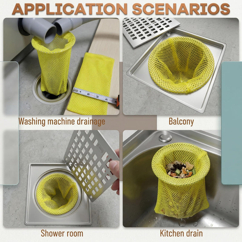 SATINIOR 8 Pcs Commercial Kitchens Drain Sock 3" Disposable Mesh Strainers for Floor Drains Yellow Mesh Drain Sock Strainer with Metal Ring on Top for Restaurants Facilities Prevent Clogs Odors 3"