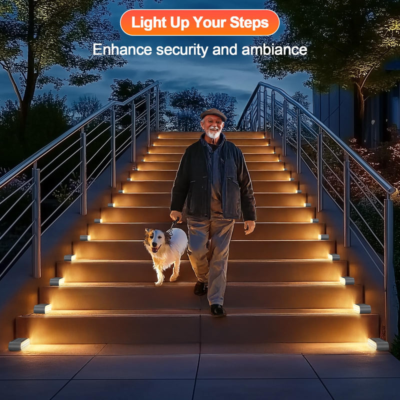 Solar Step Lights for Outside, 8-Pack Stair Light Outdoor Waterproof IP67, 14 LED Warm White Light Solar Powered Lighting for Steps, Stairs, Deck, Patio, Walkway, Front Porch Decor Warm Light