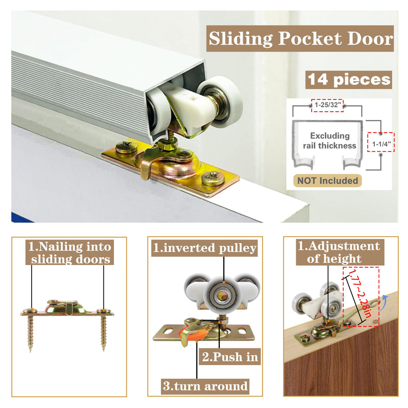 2 Pack Pocket Door Frame Roller,Sliding Pocket Door Top Hanger Rollers Uesd for Johnson Part #1125 & #1500 Hardware Kit, 1" Nylon Ball Bearing Wheels, 200lbs Weight Capacity 1'' (no Rail)