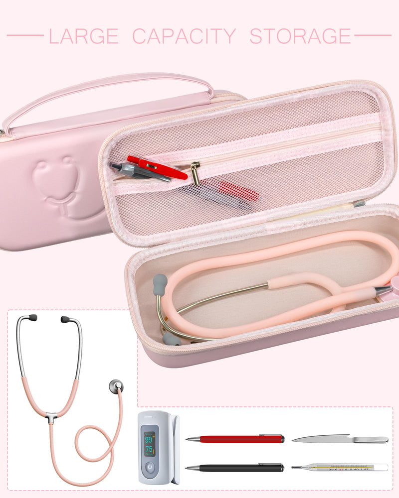 Hard Stethoscope Case for 3M Littmann Classic III, Lightweight II S.E, MDF Acoustica Stethoscope, Stethoscopes Carrying Case with Mesh Bag for Nurse Accessories Gauze Penlights Cotton Swabs (Pink) PINK