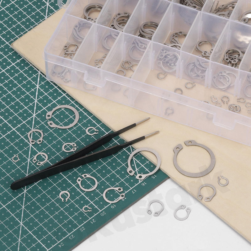 211Pcs 21 Sizes 304 Stainless Steel External Snap Rings Assortment Kit with Tweezers Silver External Retaining Ring Circlip Snap Retaining Clip Ring C-clips Snap Ring Set for Axle Shaft Parts