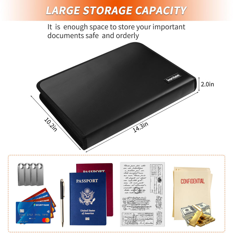 Hontom Accordion File Organizer,13 Pockets Fireproof Expanding File Folder with Multi Pockets,Portable Business Fire Safe Storage Document Organizer Folder with Zipper for Documents and File Black 13 Pockets