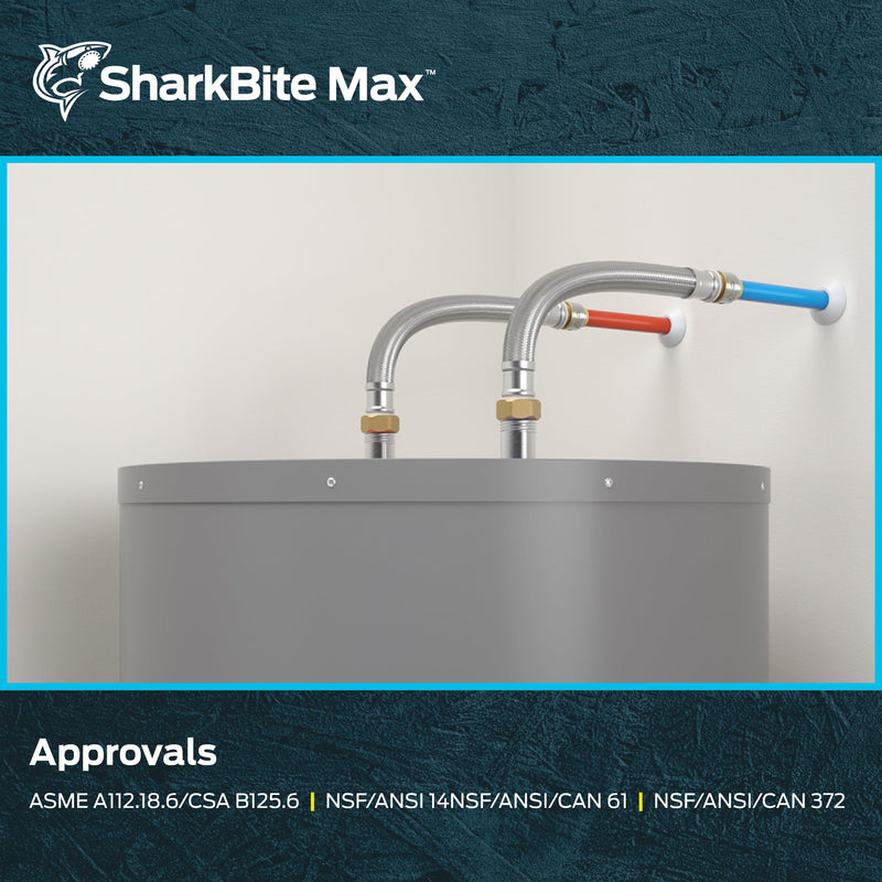 SharkBite Max 3/4 Inch x 3/4 Inch FIP x 12 Inch Stainless Steel Braided Flexible Water Heater Connector, Push to Connect Brass Plumbing Fitting, PEX Pipe, Copper, CPVC, PE-RT, HDPE, UR3088FX12 SharkBite Max 12 in.