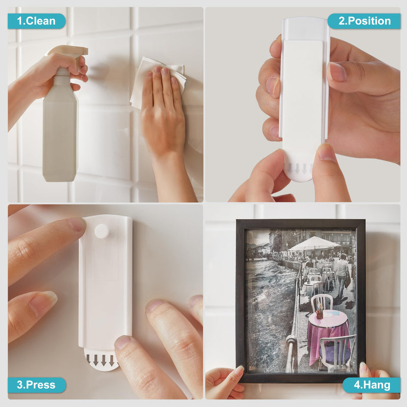 Large Universal Frame Hanger, 8 Picture Hangers, 12 Large Removable Adhesive Strips, Jellysub Damage Free Picture Hanging Hooks Heavy Duty, No Nails Picture Hooks Universal Hanger L-8+12