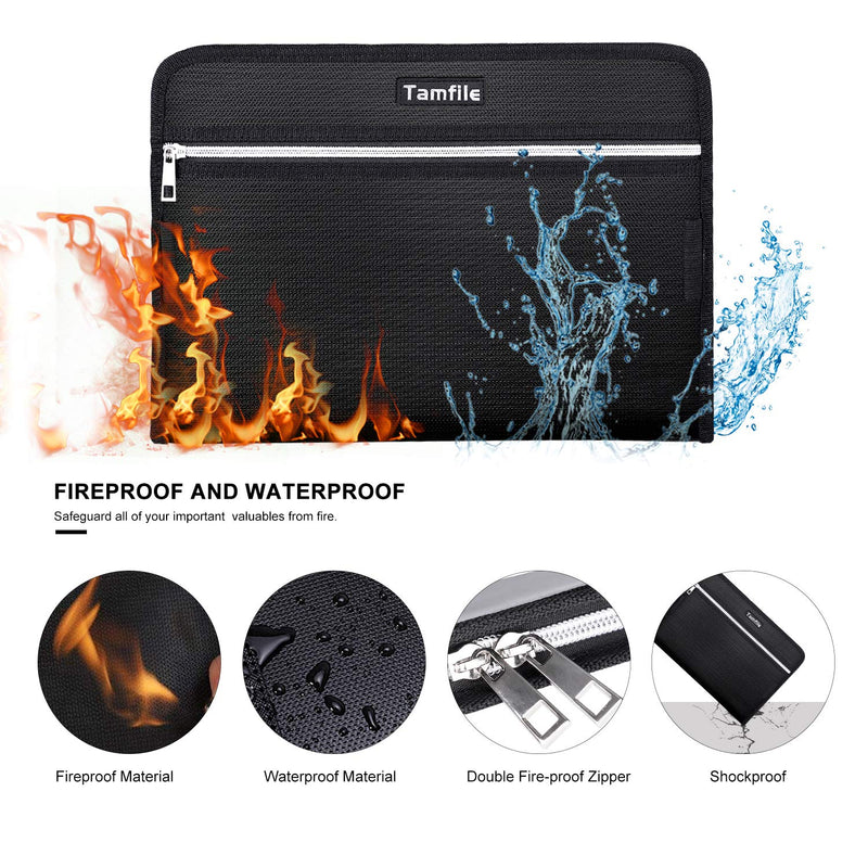 Tamfile Fireproof Waterproof Safe Expanding File Folder Accordion Document Organizer with 24 Pockets Portable Money File Bag Filing Holder and Lables/3Zippers A4 Letter Size (Black,14.3" 9.8") White