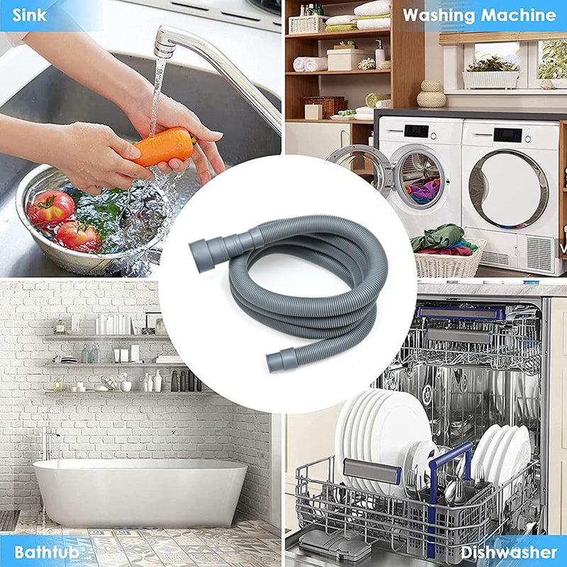 6.5 Feet Washing Machine Drain Hose Universal, Flexible Washer Drain Hose Extension Kits Corrugated Dishwasher Hose w/ 1 Adapter 4 Hose Clamps 1 U-Bend Hose Holder 6.6 Feet