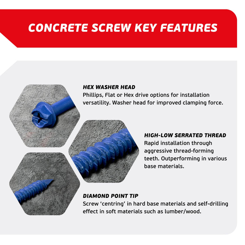 3/16 x 1-3/4" Hex Head Blue Concrete Screw Anchors (100 pcs Screw Kit) with one Screwdriver and Drill Bit for Concrete, Masonry, Block, Brick and Wood Fastening 3/16 x 1-3/4"
