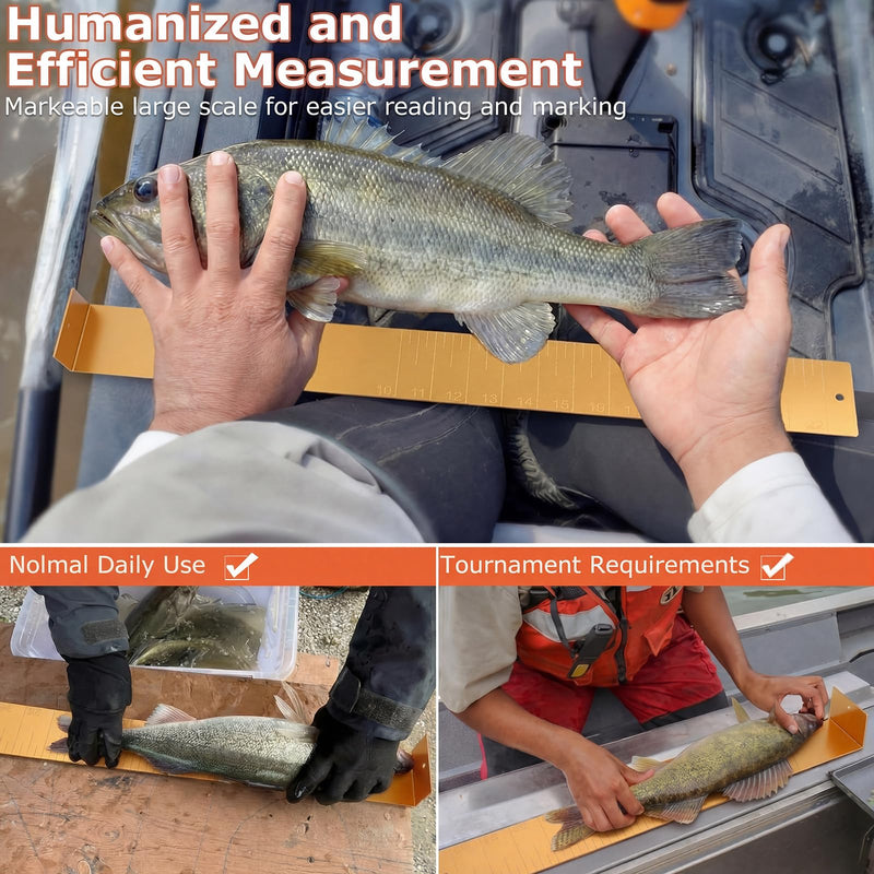FairySandy 22 Inch Aluminum Fish Ruler Saltwater Fish Measuring Board Tool Yellow Durable Anti Corrosion Fishing Equipment for Lakes Rivers Ponds Nearshore