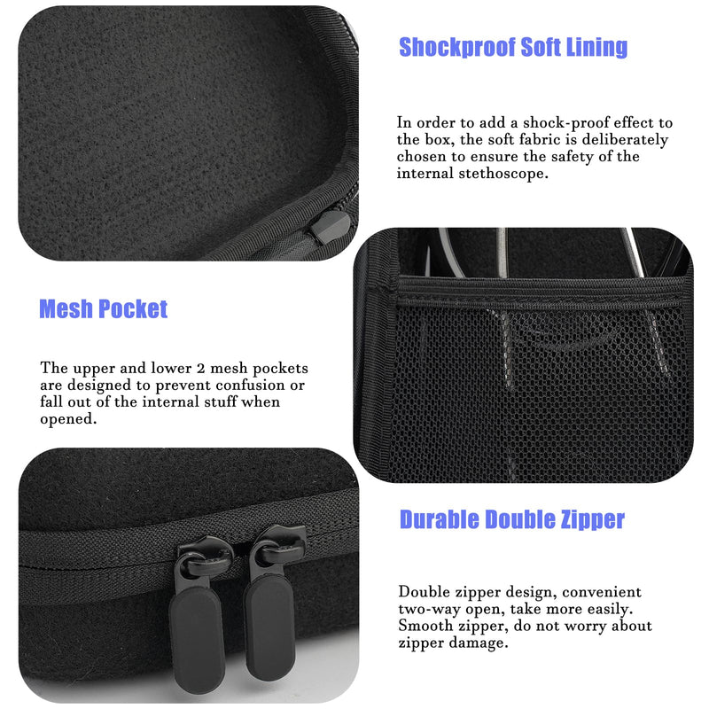 Stethoscope Case for 3M Littmann Classic III,Stethoscope Bag for Lightweight II S.E,Cardiology IV,Extra Room for Doctor & Nurse Accessorie Black Felt-Black