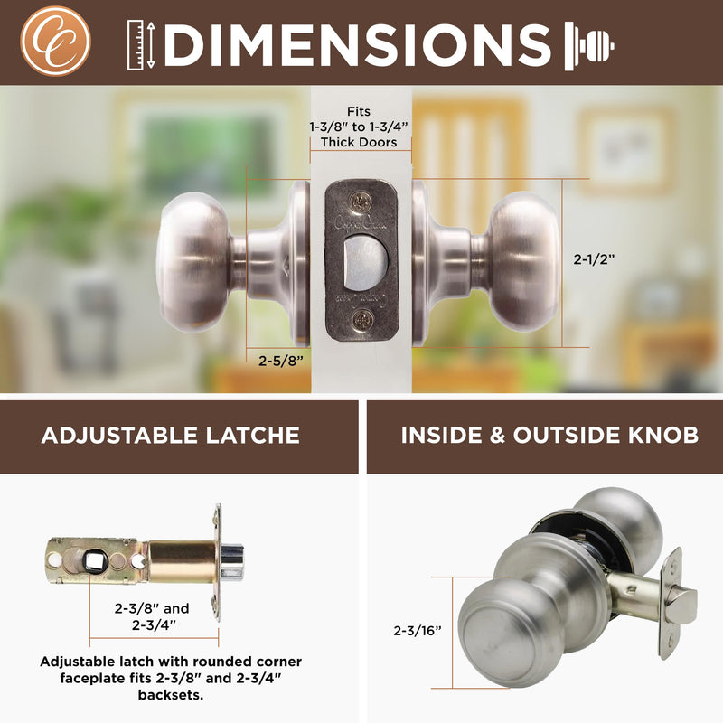 Copper Creek Satin Stainless Door Knobs - Round Colonial Knob, 1 Pack, Interior Passage Handle Perfect for Home Improvement - Fits All Standard Doors - Hallway, Closet, Bedroom, Bathroom Passage Function
