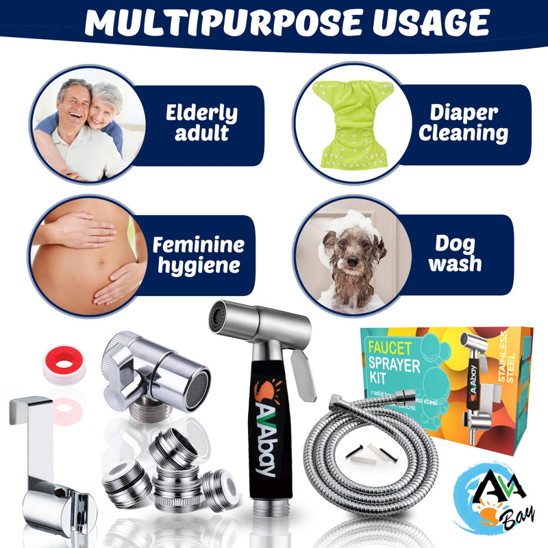 AVAbay® Sink Faucet Handheld Bidet Sprayer for Toilet I Bidet Attachment for Warm & Cold Water I Long 80" Hose Perfect for Feminine Hygiene, Cloth Diaper, Bathroom Toilet Cleaning Faucet Bidet Sprayer