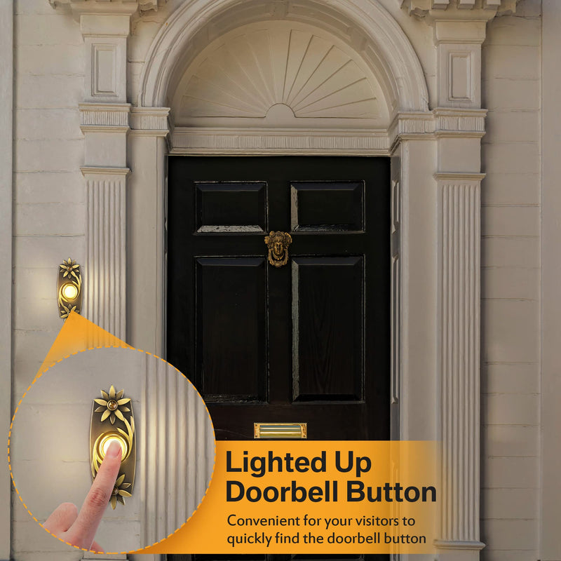 Dreyoo Lighted Doorbell Button Wired, Solid and Sleek Metal Door Bells for Homes, LED Lighted Door Bell Button Only, Wall Mounted Doorbell Push Button(Flower Style)
