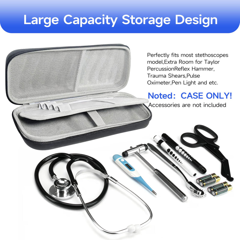 Stethoscope Case Compatible with 3M Littmann Classic III/Cardiology IV Diagnostic Stethoscopes/MDF Acoustic Stethoscopes/Lightweight II S.E,Includes Name Tag and Stethoscope Holder (Black) Black