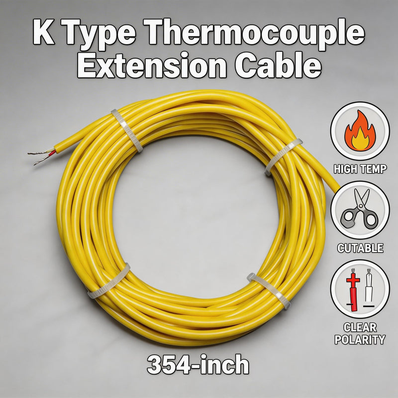 K Type Thermocouple Wire 10-Yard Yellow Flexible Silicone Thermocouple Wire | Temperature Range: -50°F to 2000°F