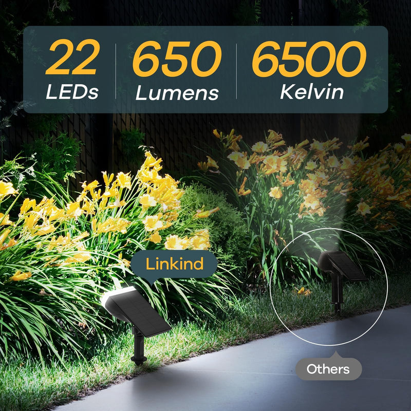 Linkind StarRay Solar Spot Lights Outdoor, IP67 Waterproof Dusk-to-Dawn Landscape Spotlights, 6500K Daylight Wall Lights for Garden Yard, Garden, Yard, (Cool White, 2 Pack) Cool White