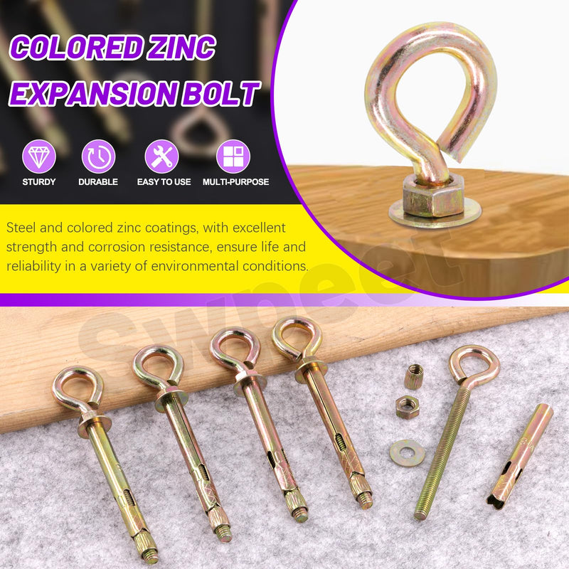 Swpeet 8Pcs M6 Thread Wall Concrete Brick Expansion Screws Closed Anchor Hook, Expansion Eyebolt Screws Bolts, Heavy-Duty Expansion Bolts with Eye Ring, Sleeve Anchor, Expansion Hooks