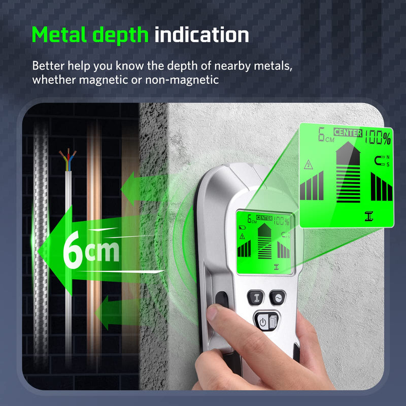 Stud Finder - Stud Finder Wall Scanner 6 in 1 Scanner Sensor Beam Finder with Upgraded Smart Sensor HD LCD Display for The Center and Edge of Wood, AC Wire, Metal and Studs Detection (Silver) Silver