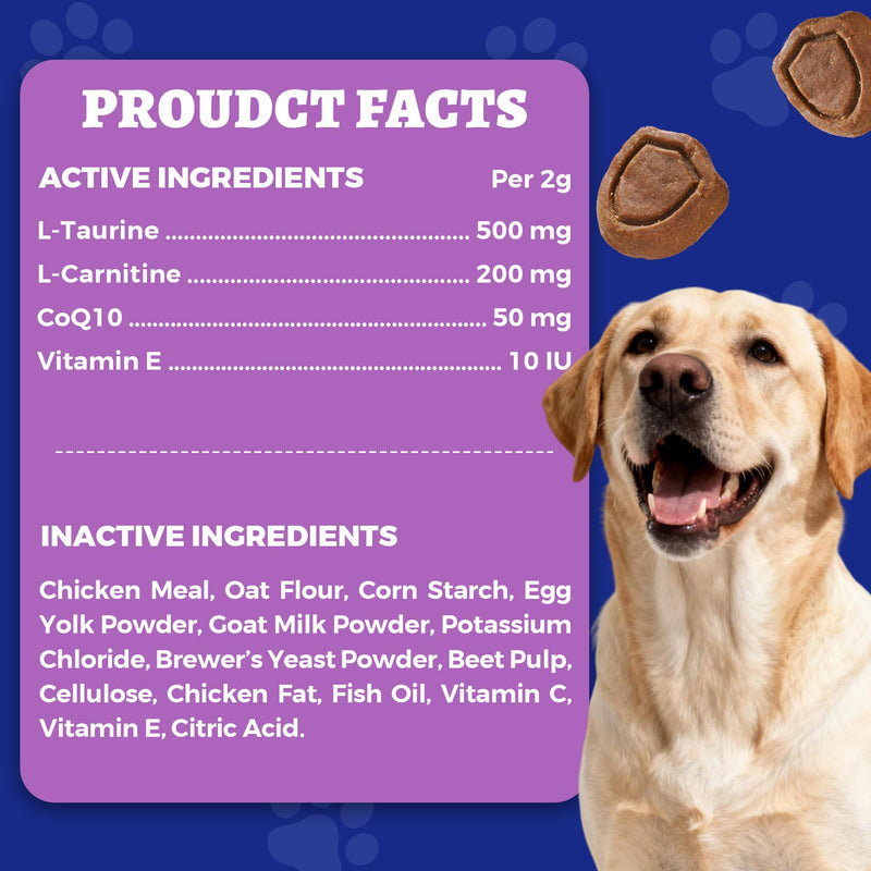 Wellix 9.17 oz, 25% Taurine for Dogs - Healthy Heart Supplements for Dog Chewable with CoQ10, Fish Oil, Vitamins, L-Carnitine - Heart Muscle Function & Cardiovascular Health, Antioxidant Support