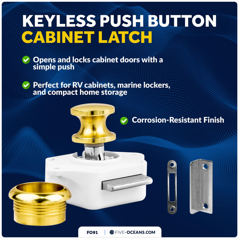 Five Oceans Keyless Push Button Latch Stainless Steel, Polished Brass Polished Brass (Pack of 1)