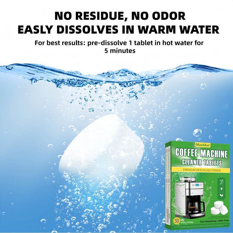 Coffee Machine Cleaning Descaling Tablets, 30 Count Fast Dissolving, Odor Free, Residue Free Formula for Hard Water, Limescale Coffee Oils Universal for Pod, Espresso Drip Brewers