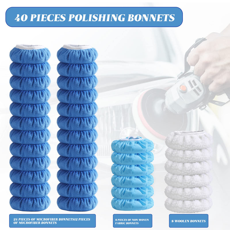 Mudder 40 Pieces Buffer Pads Cover Car Polisher Bonnet Orbital Buffer Bonnets Microfiber Waxers Bonnet Set Including 24 Microfiber 8 Plush 8 Non Woven for Polisher(5-6 Inch) 5-6 Inch