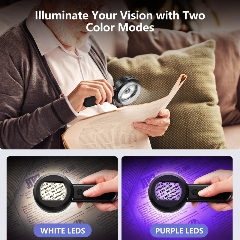Hayve Digital Magnifying Glass with 2" IPS Screen 100X Magnifying Glass with Light, Coin Magnifier for Jewelers Loupe, White & Purple Lights, Windows Compatible 2-inch Black