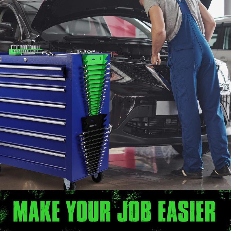 Magnetic Wrench Organizer 2-piece, Wrench Rack Tool Trays SAE (1/4" to 1-1/16"), Metric (6mm to 24mm), 32-Slot Drawer Storage Tools, Wrench Set Holder 32 Slot