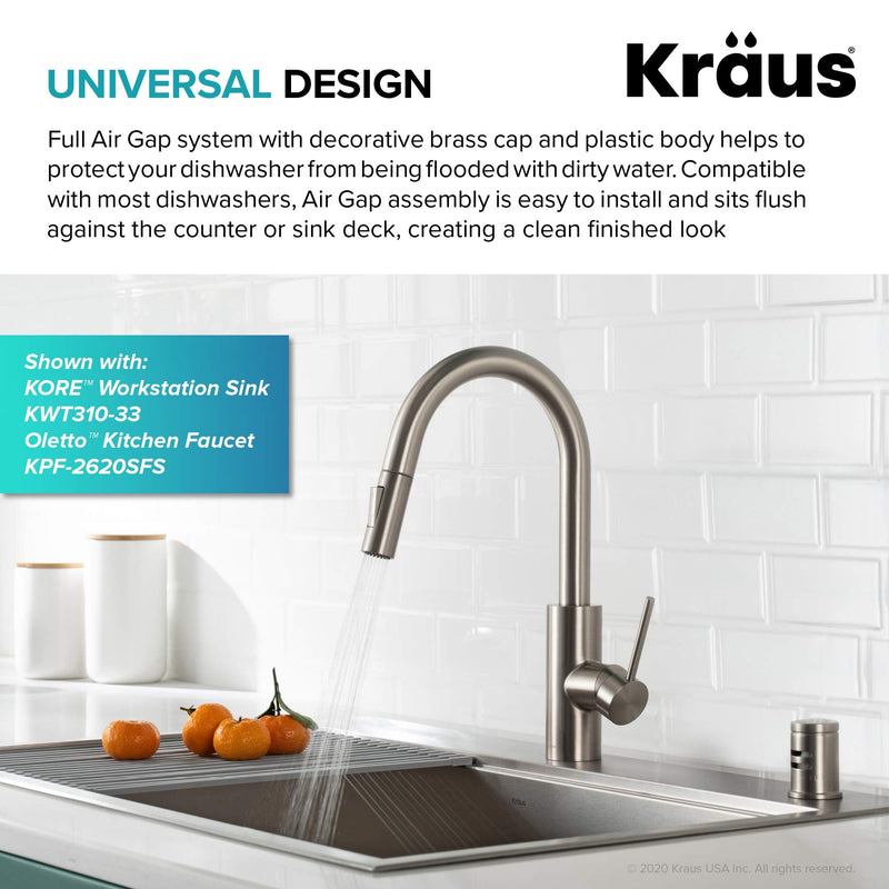 KRAUS Dishwasher Air Gap in Spot Free All-Brite™ Stainless Steel, KAG-1SFS Spot Free Stainless Steel Flat Top