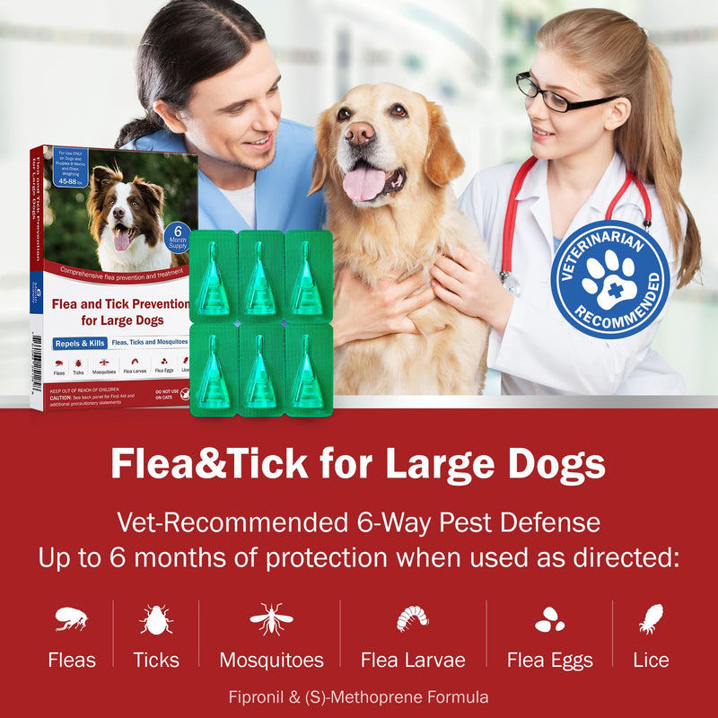 Flea and Tick Prevention for Dogs, 6-Month Supply, Large Dog Flea, Tick & Mosquito Control, Repellent, 44–88 lbs, 24-Hour Protect, Flea Supplements for Dogs