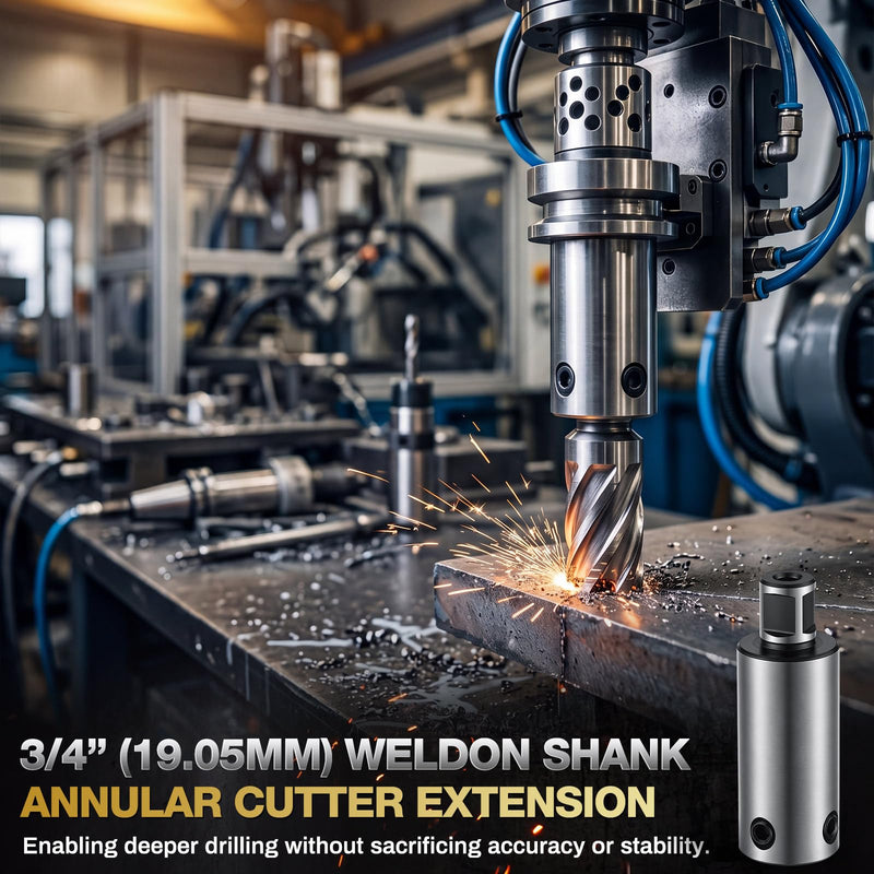 3‘'(75mm) Annular Cutter Extension for 3/4" Weldon Shank Adapter for Magnetic Drill & Drill Press, Heavy Duty Steel Deep Hole Drilling Tool, with Hex Wrench 3‘’/75mm